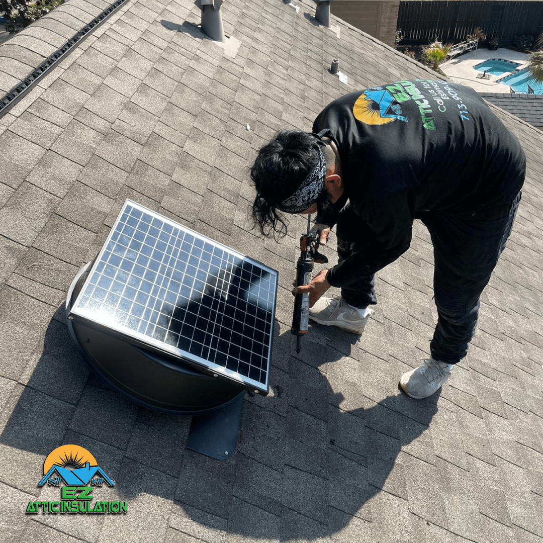 Solar Attic Fan Installation by a EZ Attic Insulation worker