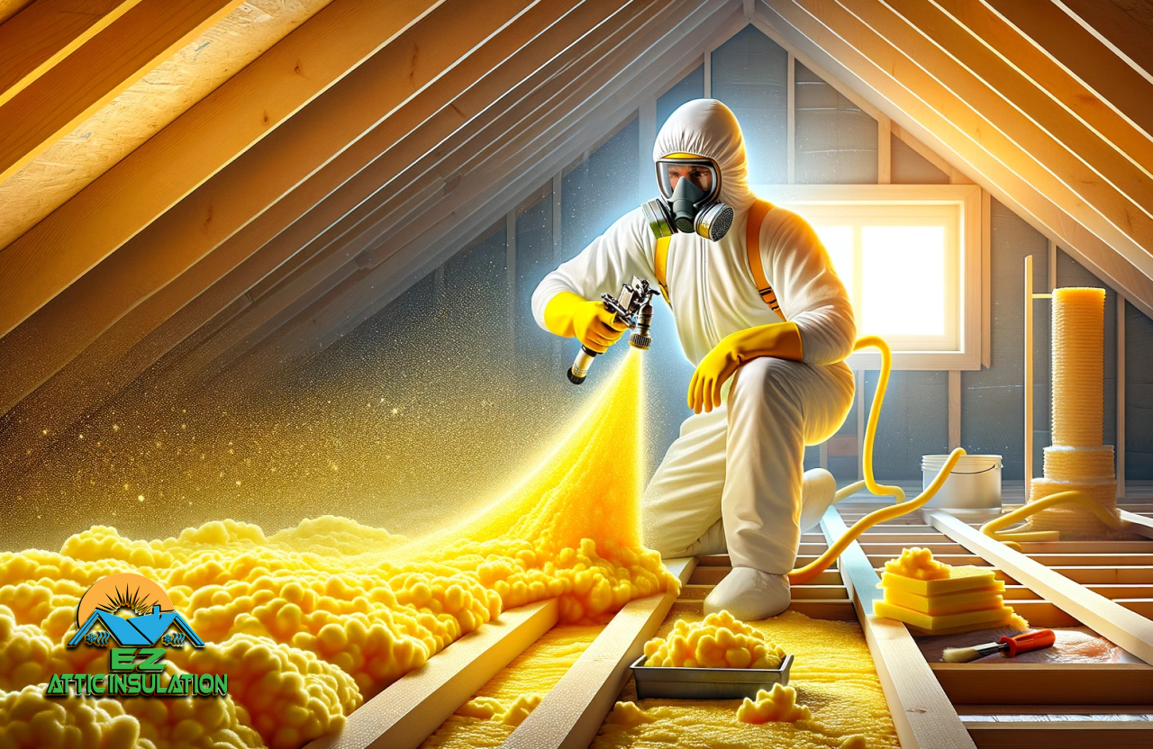 a worker installing spray foam insulation in Houston