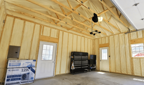 a garage with spray foam insulation