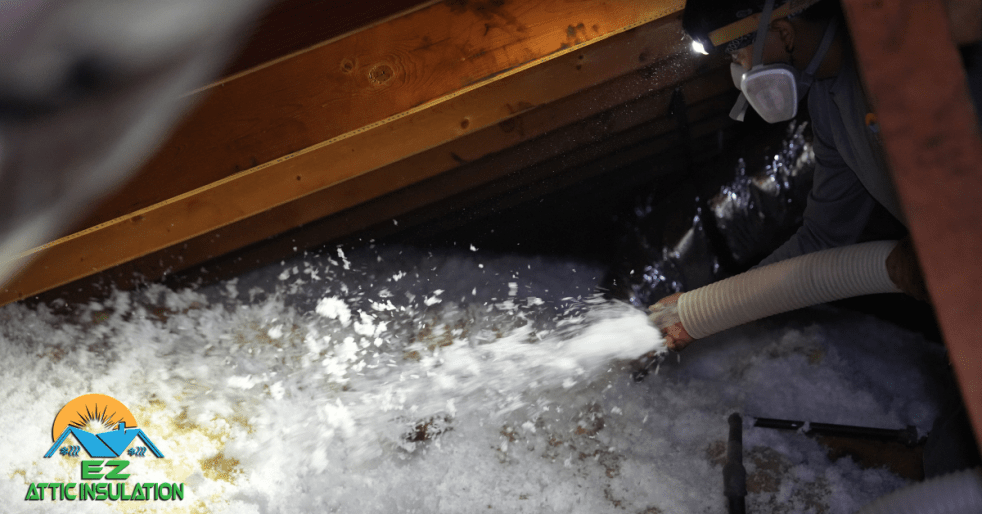Fiberglass blow in insulation work done by ez attic crew in houston texas.
