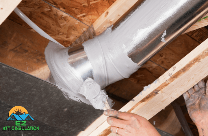 visual of a air duct or piping being sealed to prevent leaks