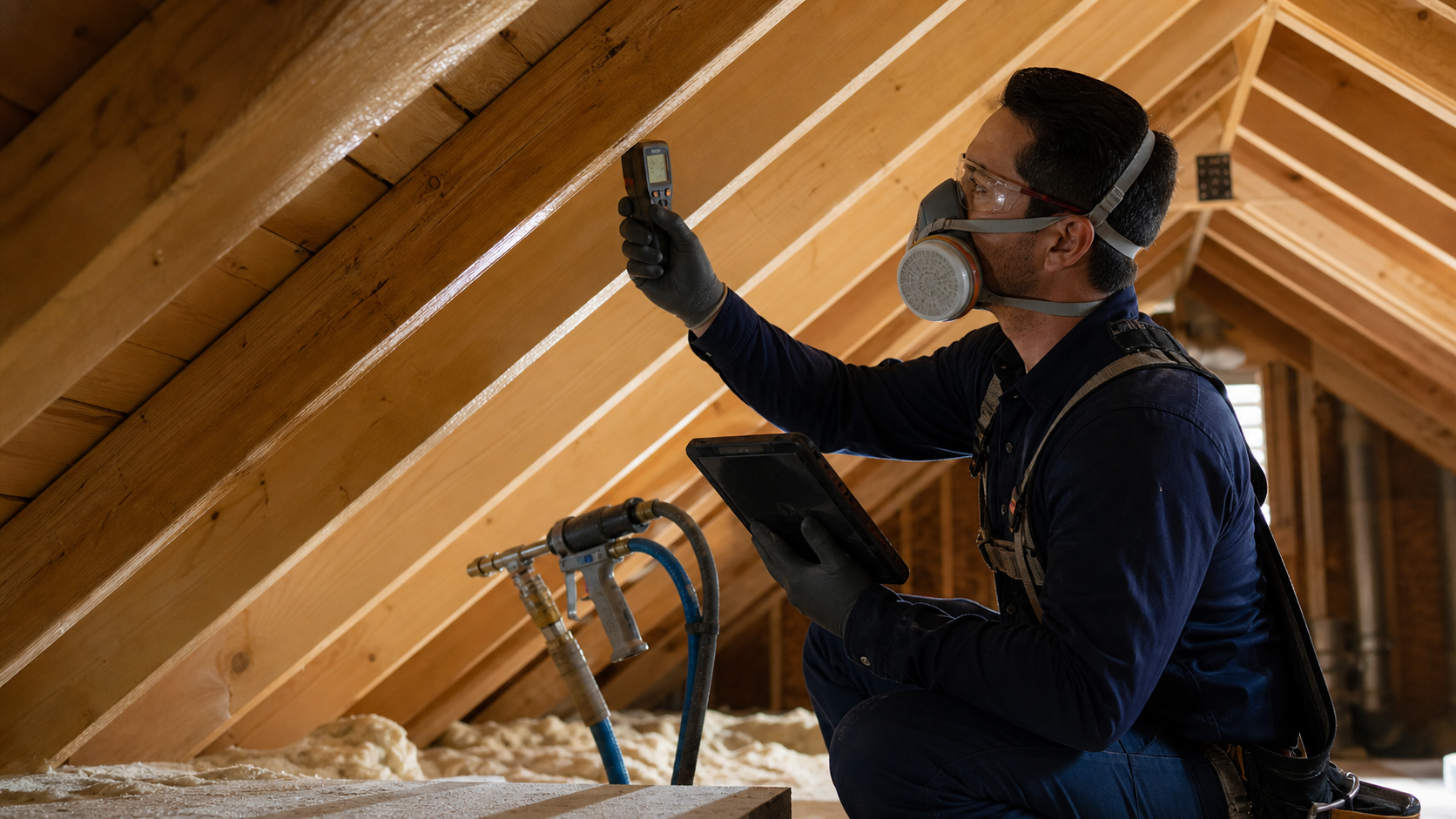 Attic specialist inspecting and documenting an attic
