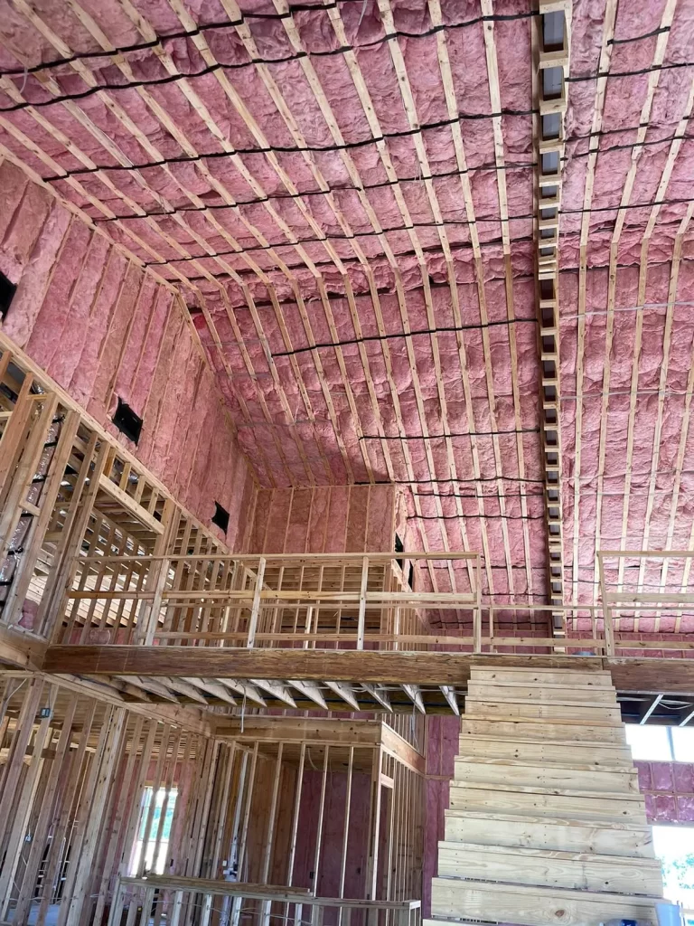 New batt insulation installed in a new warehouse