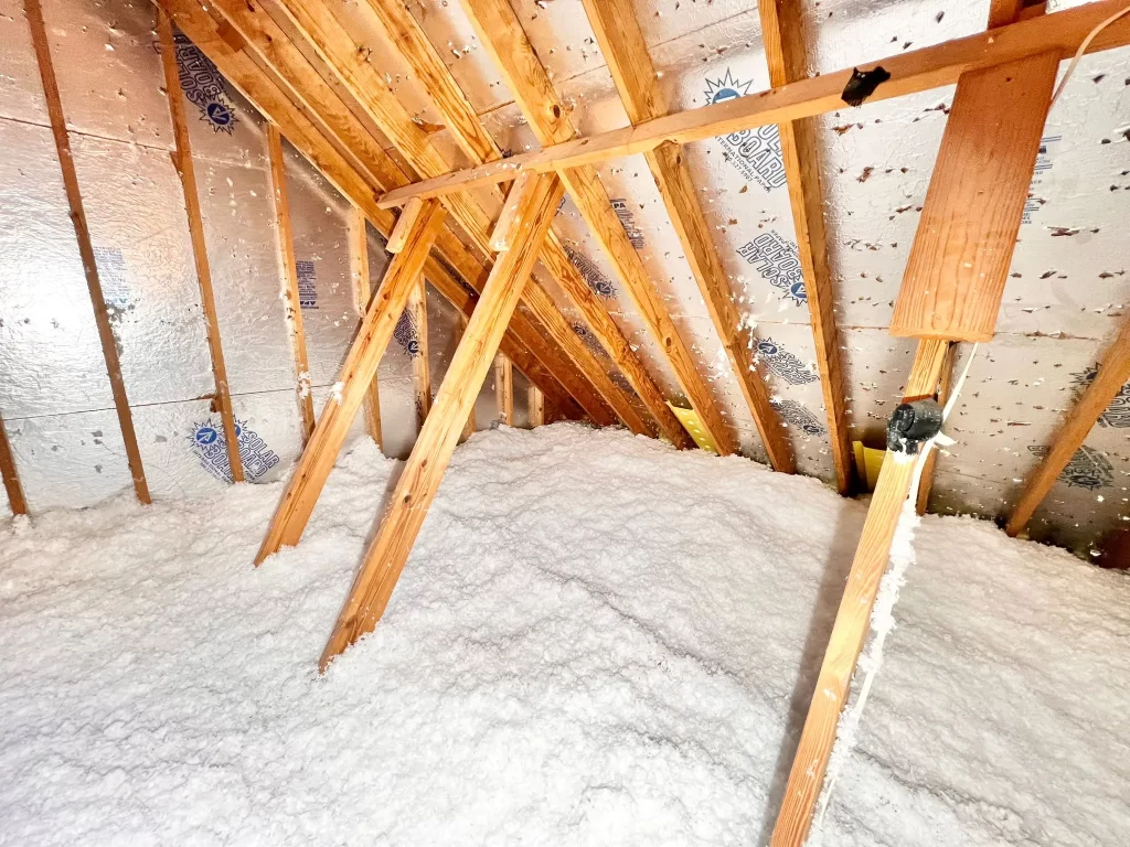New blow in fiberglass attic insulation installation near Houston home
