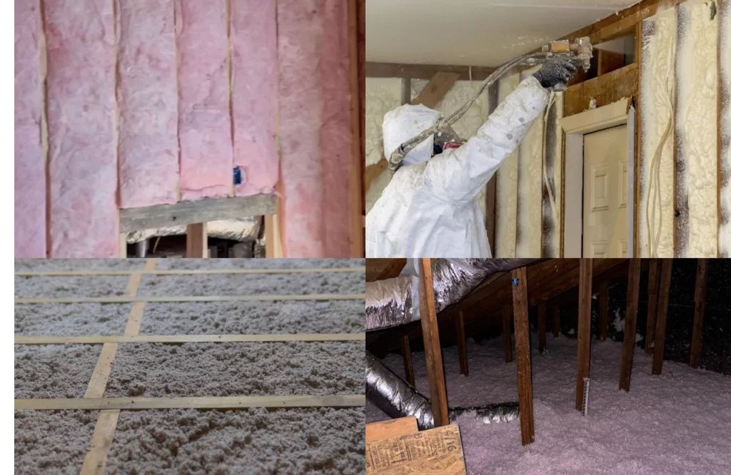 four types of attic insulation installed