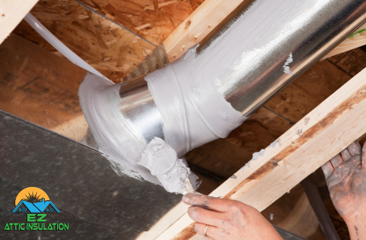 visual of a air duct or piping being sealed to prevent leaks