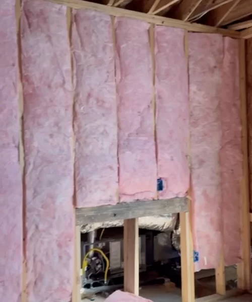 fiberglass batt insulation installed in a new built construction home