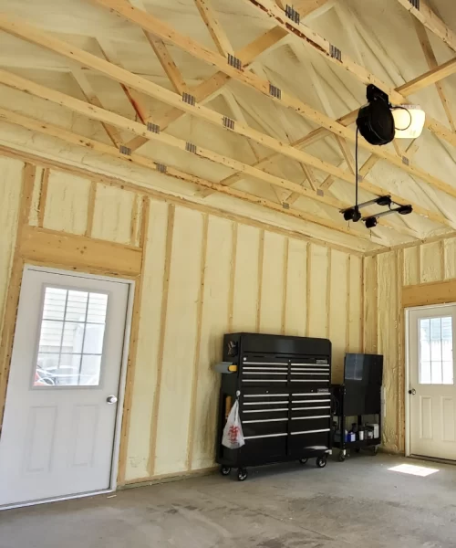 a garage with spray foam insulation