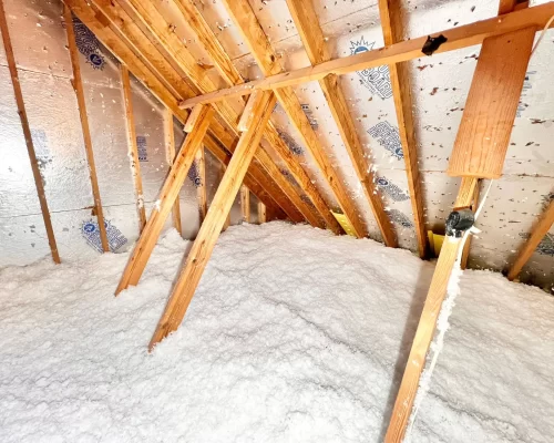 New blow in fiberglass attic insulation installation near Houston home